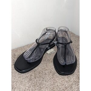 A New Day Thong Sandals Ankle Strap Square Toe Black‎ Size 8 NEW